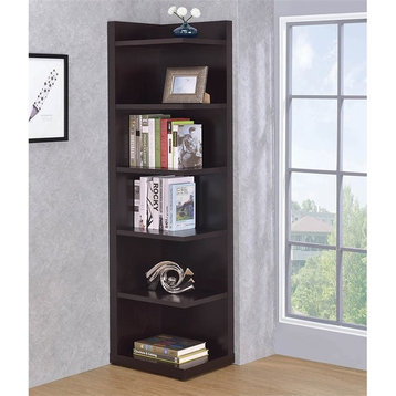 Coaster 6-Shelf Transitional Wood Corner Bookcase in Cappuccino