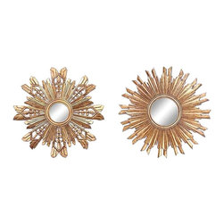 Sunburst 23.5 in. H x 23.5 in. W Framed Wall Mirrors in Gold (Set of 2) - Wall Mirrors