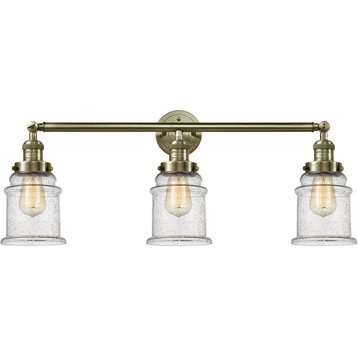 Franklin Restoration Canton 3 Light Bathroom Vanity Light, Antique Brass, Seedy