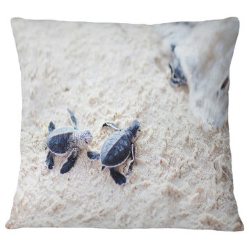 Baby Green Turtles On Sand Animal Throw Pillow, 16"x16"