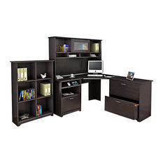 Bush Cabot 4 Piece L-Shaped Computer Desk Office Set in Espresso Oak