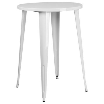 Flash Commercial 30" Round Metal Bar Height Table, White - CH-51090-40-WH-GG