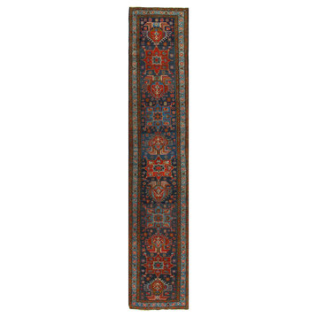 Rust Persian Hand Knotted Antique Serapi Runner 3'x15'11''