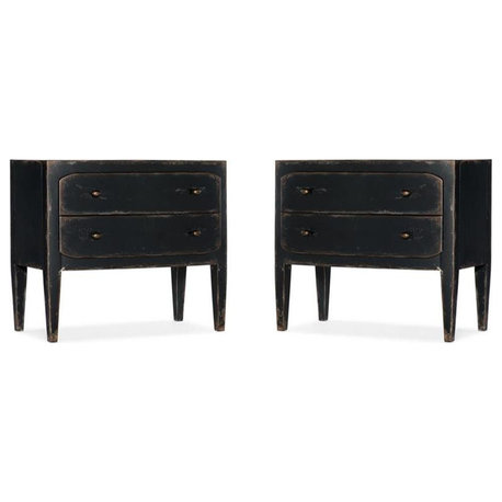 Home Square Set of 2 Two-Drawer Wood Nightstands in Distressed Black