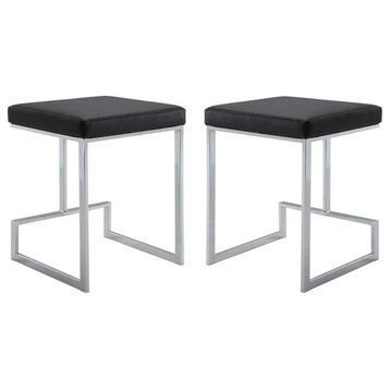 Home Square 24" Faux Leather Counter Stool in Black - Set of 2