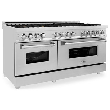 ZLINE 60" Dual Fuel Range, Stainless Steel With Brass Burners RA-BR-60