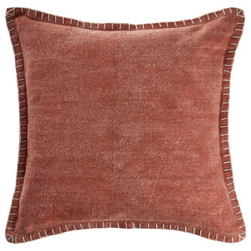 Embroidered Edge Bordered Throw Pillow, Clay, 24" X 24"