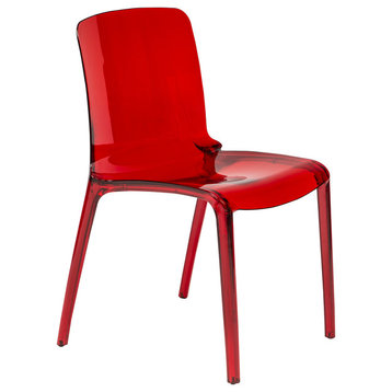 LeisureMod Murray Lucite Stackable Molded Dining Side Chair, Red