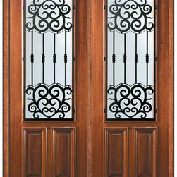 Pre-hung Double Door 96 Wood Mahogany Barcelona 2/3 Lite - Front Doors