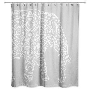 Light Gray Mandala Elephant 71x74 Shower Curtain