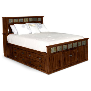 Sunny Designs Santa Fe 82" Wood Eastern King Bed with Storage in Dark Chocolate