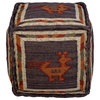 24" Blue Tribal Jute and Wool Pouf