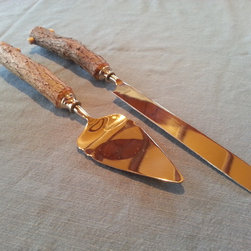 ADK Gift Series, Handmad, Rustic, Twig Handled Heirloom Wedding Cake Server - Kitchen Knives And Accessories