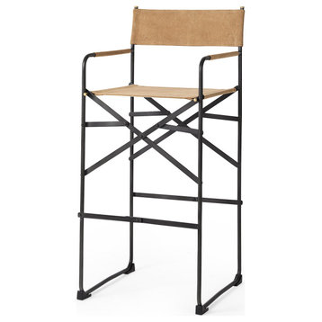 Direttore Light Brown Genuine Leather Seat with Black Metal Frame Bar Stool