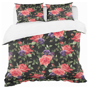 Pansy Flowers Rose Patterns Modern Duvet Cover Set, Twin