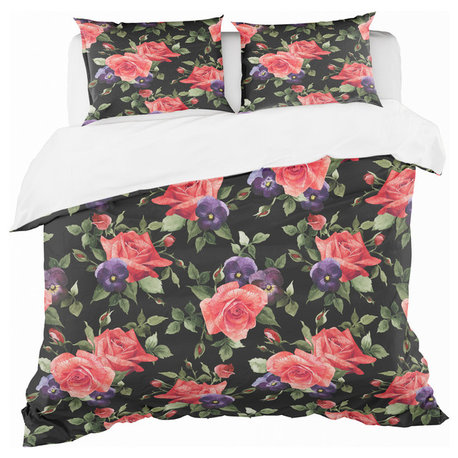 Pansy Flowers Rose Patterns Modern Duvet Cover Set, Twin