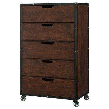 Vintage Walnut Industrial Dresser with Spacious Drawers & Nailhead Details