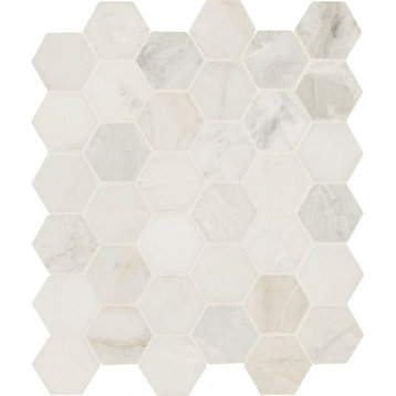Arabescato Venato White 11.73X12 Honed Hexagon Marble Mosaic, (4x4 or 6x6) Sampl