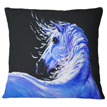 Blue Horse Acrylic Art Abstract Throw Pillow, 16"x16"