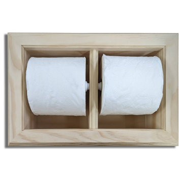 Bayshore Recessed Solid Wood Double Toilet Paper Holder 13.25 X 8.5, Unfinished