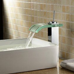 Contemporary Waterfall Bathroom Sink Faucet with Glass Spout T0821 - Bathroom Sink Faucets