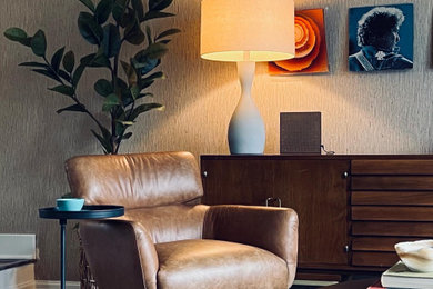 Mid-sized mid-century modern home design photo in Denver