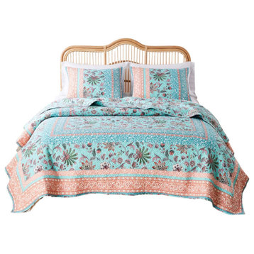 Barefoot Bungalow Audrey Quilt and Pillow Sham Set, Turquoise Twin