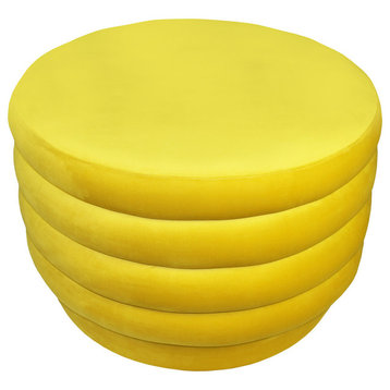 Thor 31" Round Large Modern Velvet Ottoman in Storm Gray, Daffodil, Large