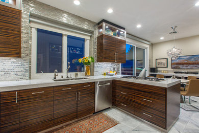 Inspiration for a modern marble floor kitchen remodel in Las Vegas with an undermount sink