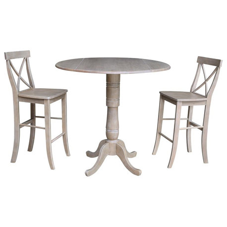 Round Pedestal Gathering Height Table With 2 Counter Height Stools