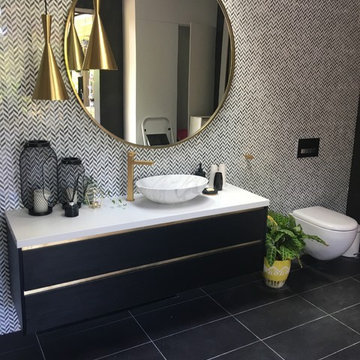 Vanity with brass finger pull