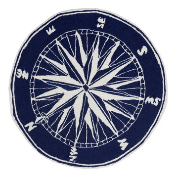 Frontporch Compass Indoor/Outdoor Rug, Navy, 5' Round