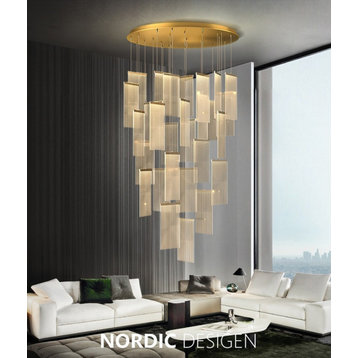 MIRODEMI® Varenna Gold Long Hanging Light Fixture, Gold, 38 Lights, Cool Light + Dimmable
