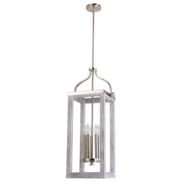 Westbury 5-Light Pendant Brushed Nickel With Painted Gray Driftwood Effect