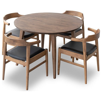 Pemberly Row 5-Piece Mid-Century Solid Wood Dining Set with 4 Chairs in Walnut
