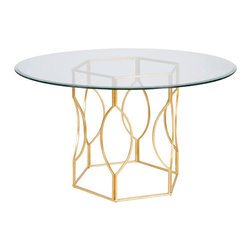 Worlds Away Abigail Gold Leafed Dining Table Base w. 48" Dia Glass - Table Tops And Bases