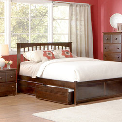 Brooklyn Platform Bed with Flat Panel Footboard in Antique Walnut - Platform Beds