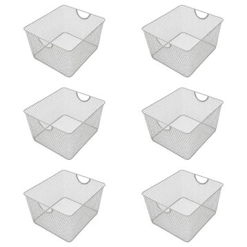 YBM Home Wire Mesh Open Bin Basket Silver 14"x10"x8.8", 6-Pack