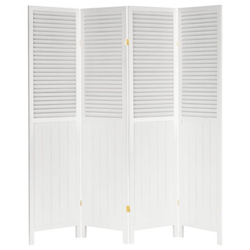 Classic Room Divider, Tall Design With Pine Frame With Louvered Accent, 4 Panels