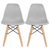 Kids Size Plastic Toddler Chairs with Natural Wooden Dowel Legs, Set of 2, Gray