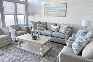 Beach style living room photo in New York