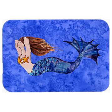 Carolines Treasures Brunette Mermaid On Blue Glass Cutting Board, Large