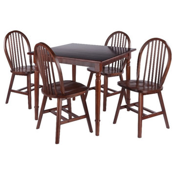 Winsome Mornay 5-Piece Solid Wood Dining Table with Windsor Chairs in Walnut