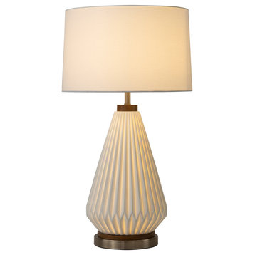 Concord Bone Porcelain Table Lamp - 28", White and Walnut, 4-Way Rotary Switch