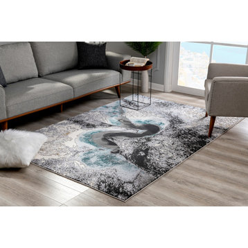 Rug Branch Modern Abstract River Grey Blue Indoor Area Rug - 6'x9'