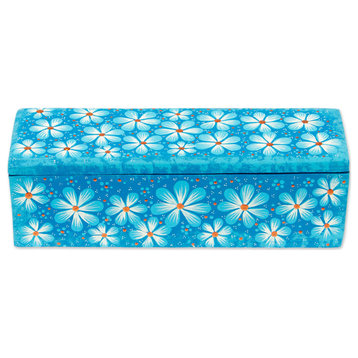 Novica Handmade Sky Blue Flowers Decorative Wood Box
