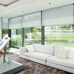 Designer Solar Shades with Somfy Motorization  by remote control! - Roller Shades