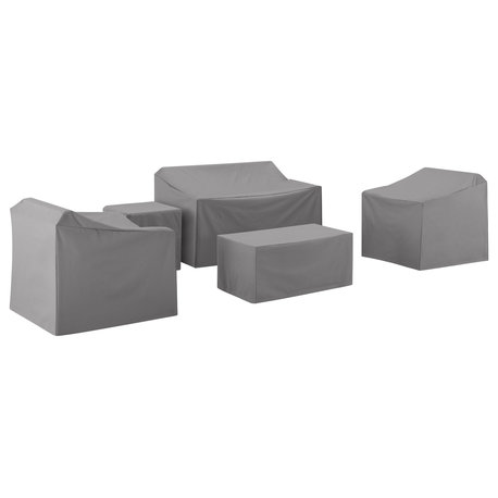 5-Piece Furniture Cover Set, Gray, Loveseat, 2 Arm Chairs, End Table, Table