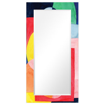 "Launder" Beveled Mirror on Printed Abstarct Tempered Art Glass, 54x28"