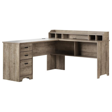Versa L-Shaped Desk, Weathered Oak